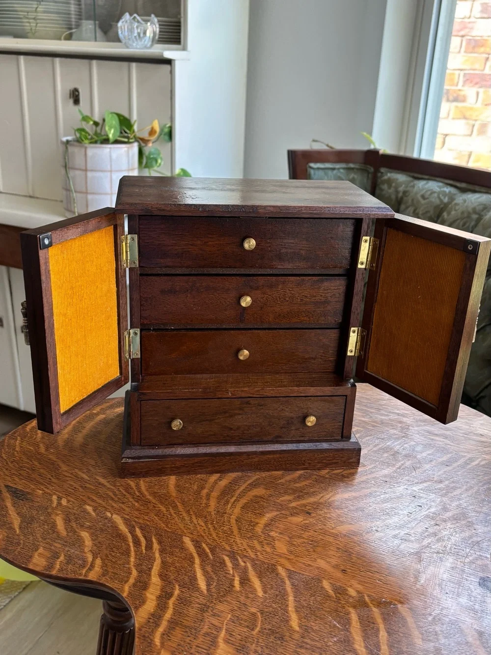 Wood Jewelry Box with Yellow Lined Interior